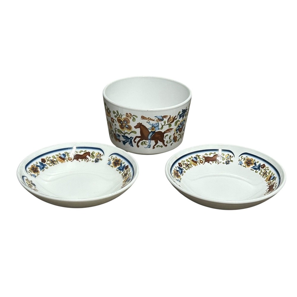 Corning Pyroceram Troubadour Horse‎ Rider Bowls Set X 3 Rare Vintage